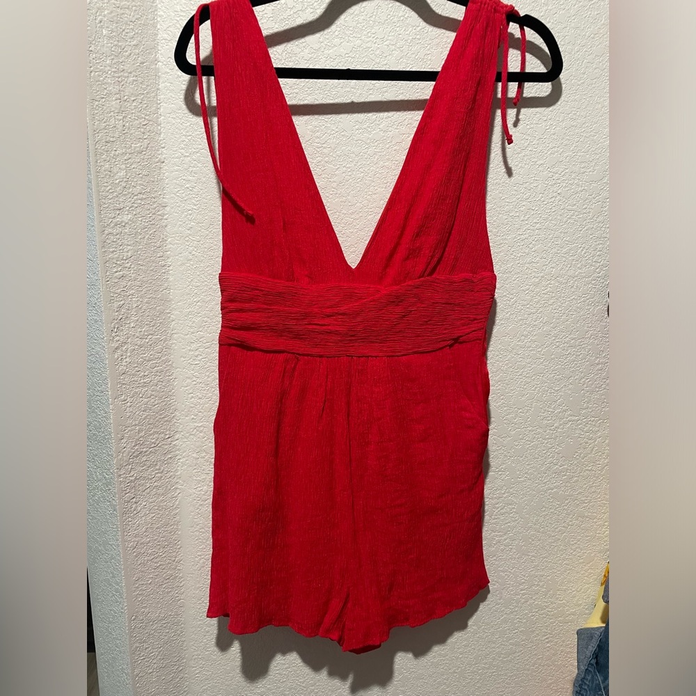 Red v neck romper